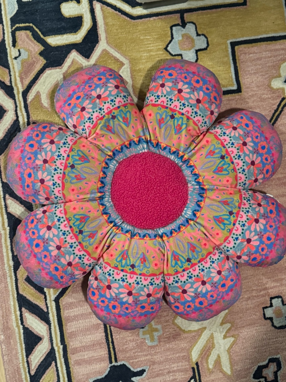 Natural Life ~ Floral Petal Floor patchwork, Pillow - Pink Multicolor 24” - Picture 7 of 9